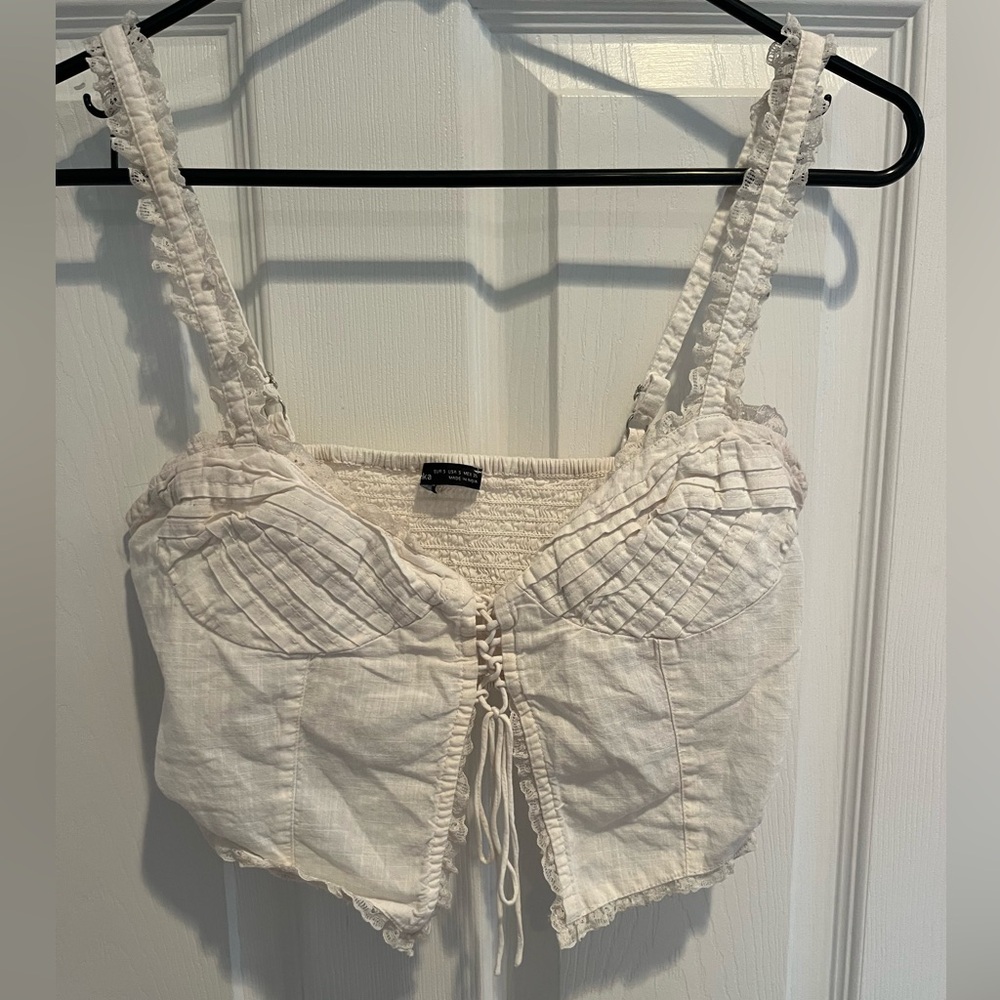 Bershka Cream Ruched Crop Top